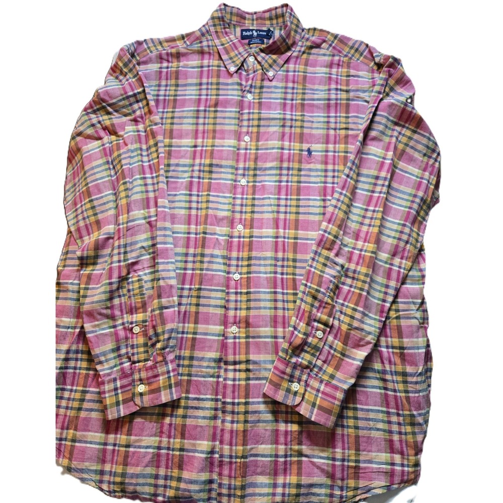 Ralph Lauren Blake Plaid Long Sleeve Button Down Shirt Men's XXL Cotton
